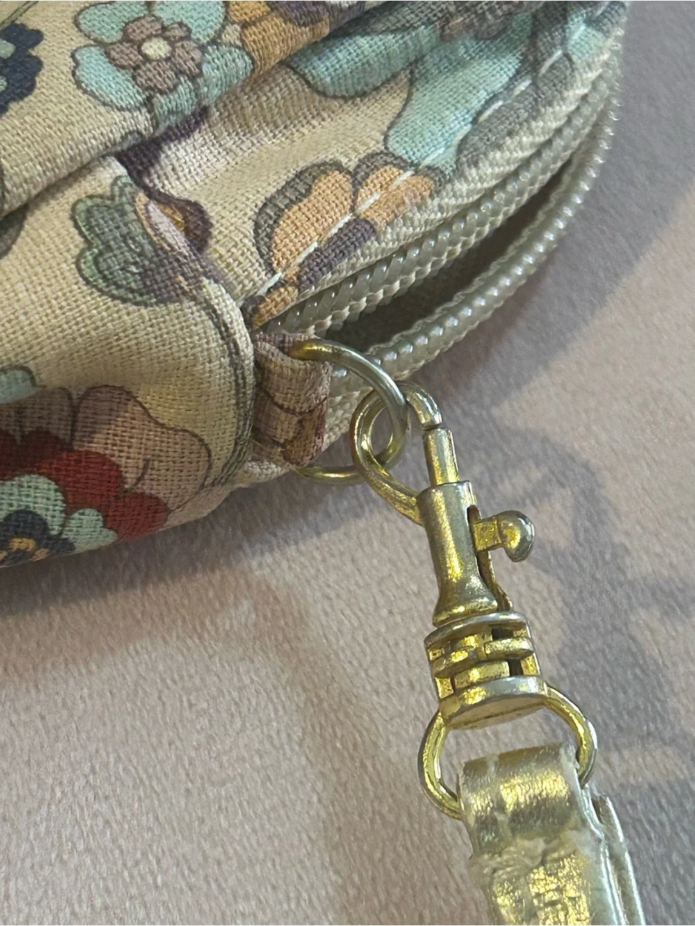Anna Sui Floral Wristlet Pouch in Cream with Multicolor Blooms
